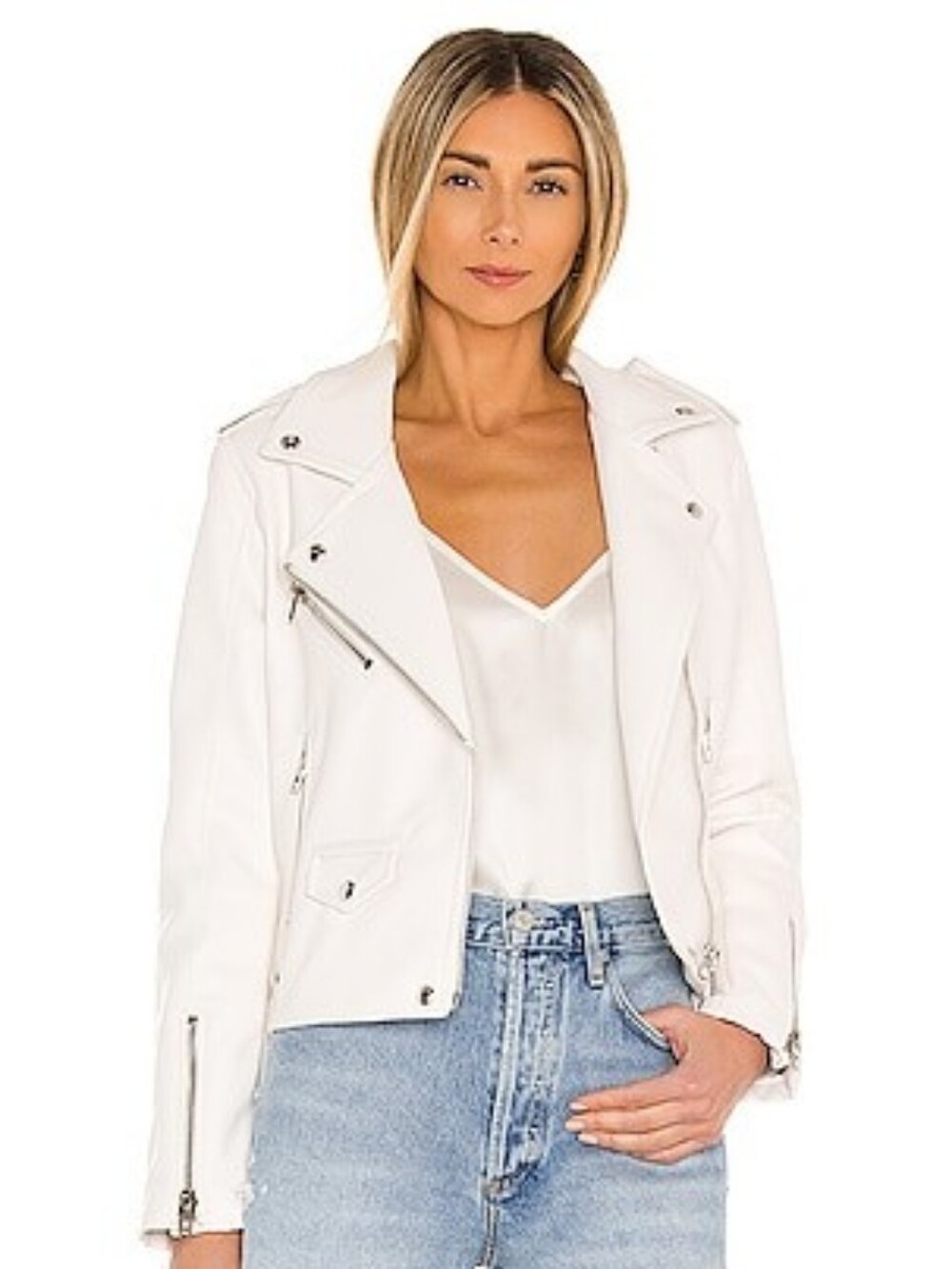 BLANKNYC White Textured Knit Moto Jacket Mesh Panels Cropped Medium